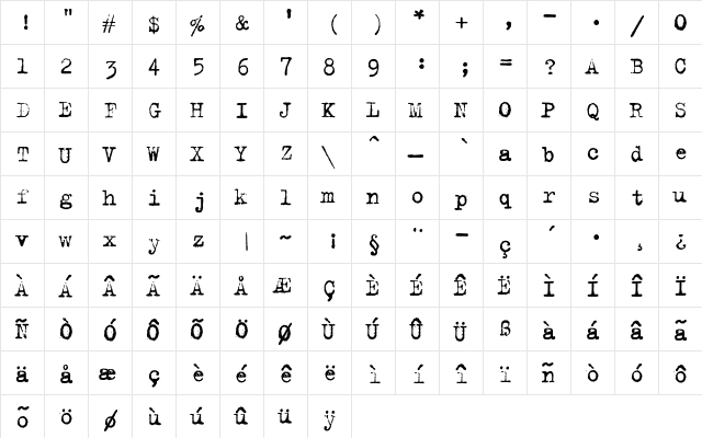Trixie Regular  glyph index