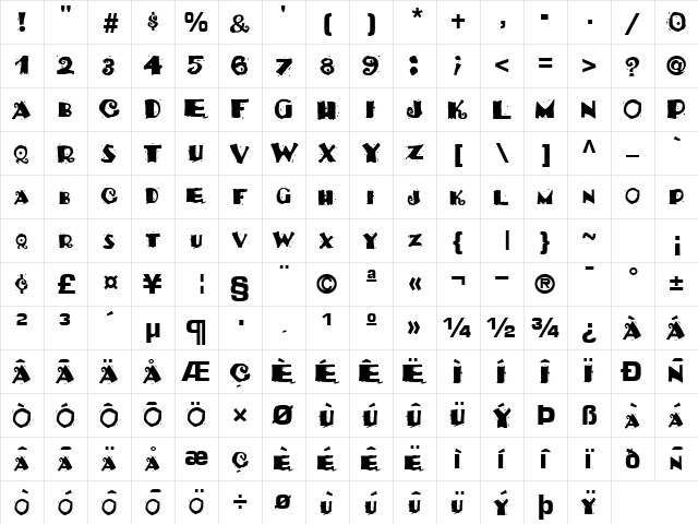 Living Regular  glyph index