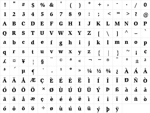 ITCSlimbach-Black Black  glyph index