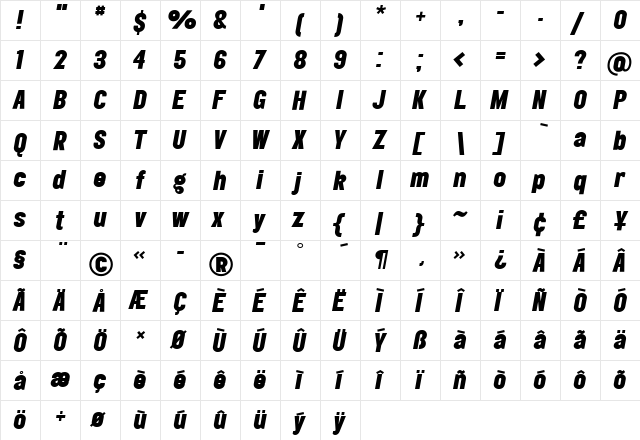 Elephant Black Italic  glyph index