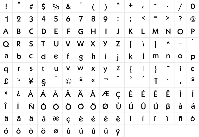 Kabel Medium  glyph index