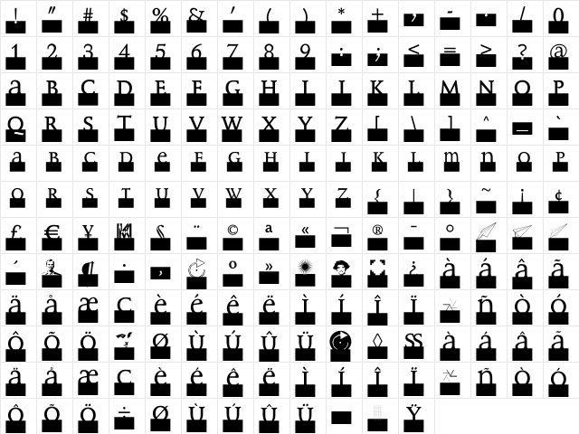 MonoSerifBased70 Regular  glyph index