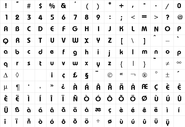 RoundHouseDemi DB Regular  glyph index