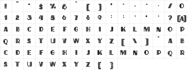 Brisk inline grunge Regular  glyph index