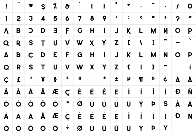 Leo SemiRounded Bold  glyph index