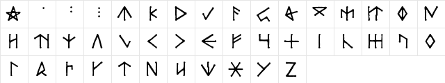 Barddas Runes Regular  glyph index