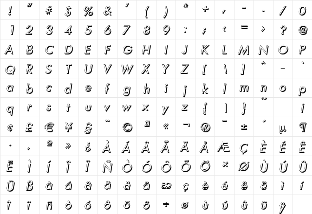 LimerickShadow Italic  glyph index