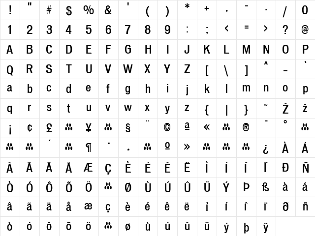 Vonnes Regular  glyph index