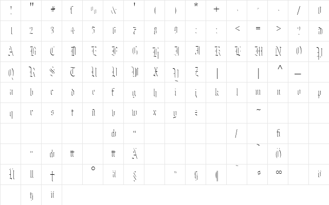 MoKsford Light  glyph index