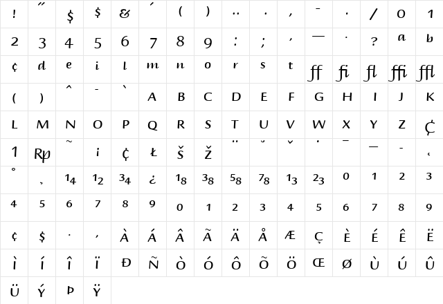 Briem Script MM Regular  glyph index