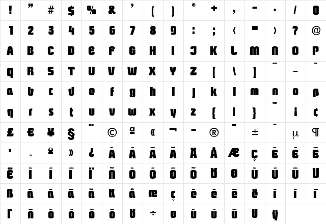 MaxBecker-Heavy Regular  glyph index