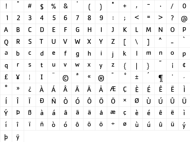 CachetBook Regular  glyph index