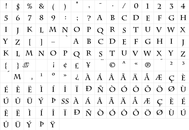 Senatus SSi Bold  glyph index