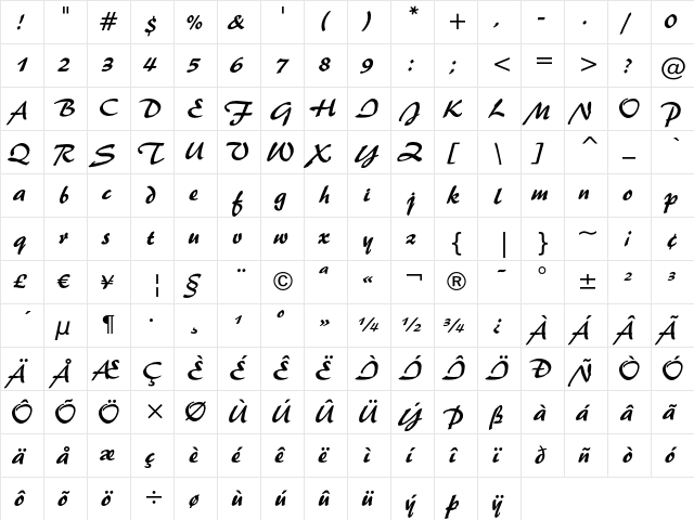 Brush 455 Regular  glyph index