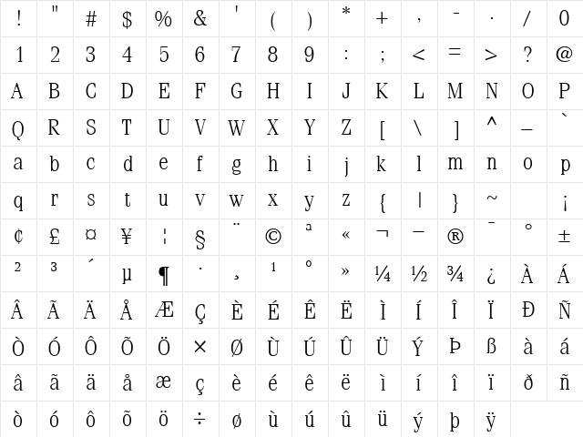 CompendiumLightSSK Regular  glyph index
