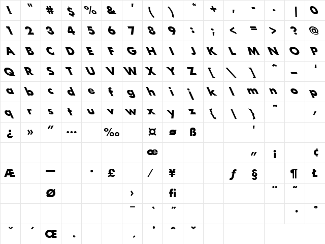 Heartbreaker 4 Regular  glyph index
