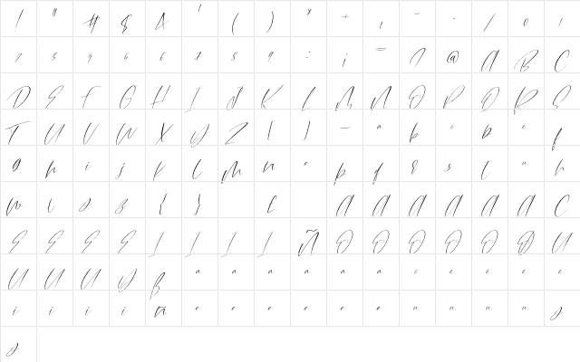 Amulet Script Font Regular  glyph index