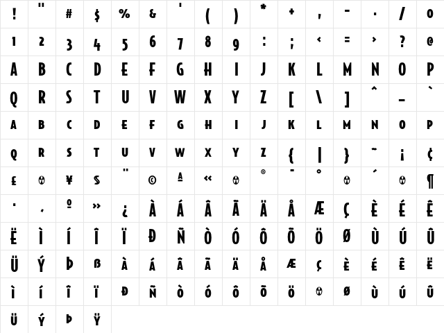 BodegaSans-BlackSmallcaps Regular  glyph index