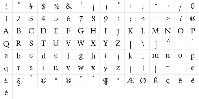 Hauteclaire Regular  glyph index