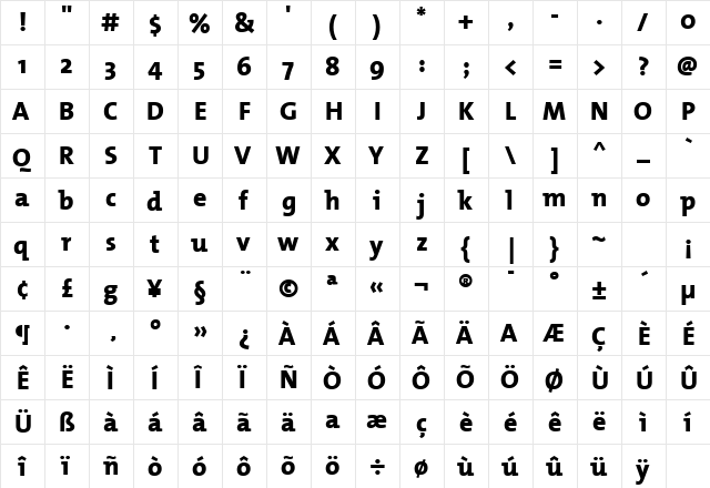 TheMixExtraBold Plain  glyph index