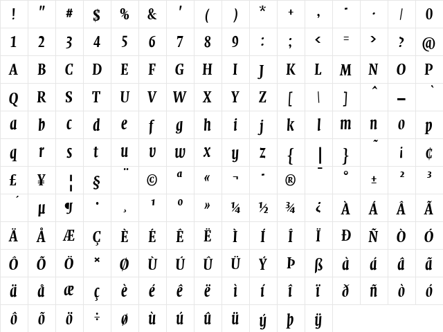 Quadraat Display SemiBold Italic  glyph index