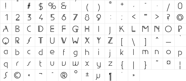 EdgeLineBookC Regular  glyph index