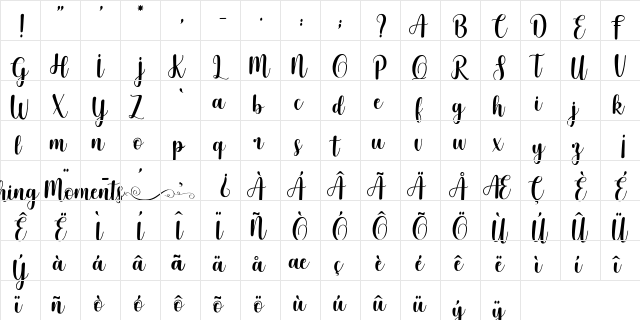 Cherishing Moments Regular  glyph index