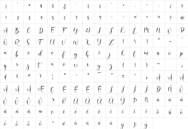 Harelia Regular  glyph index