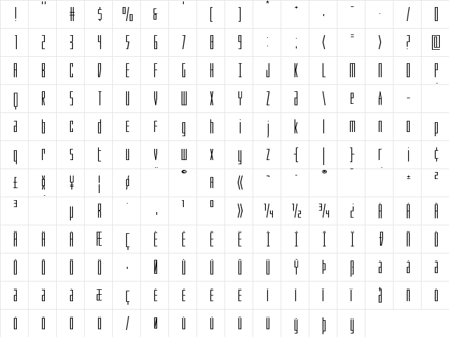 Phantacon Extra-Expanded Expanded  glyph index
