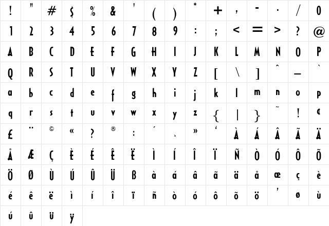 OPTICivet Medium  glyph index