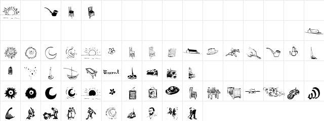 P22Vincent Extras  glyph index