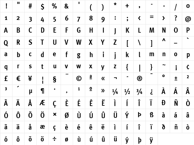 MetaCond Bold  glyph index