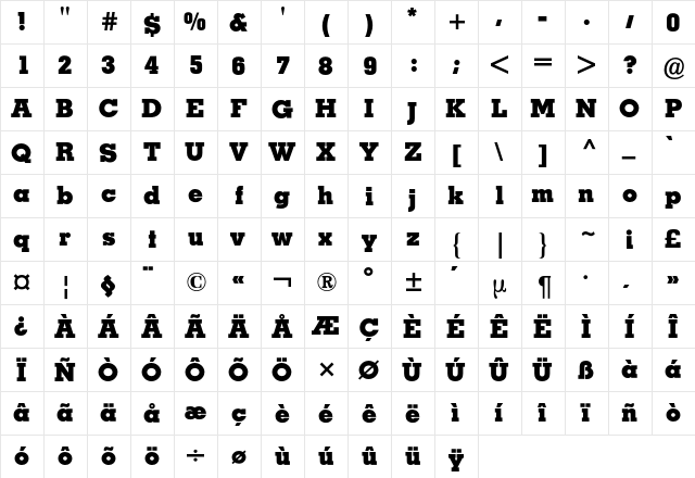 Memphis BQ Regular  glyph index