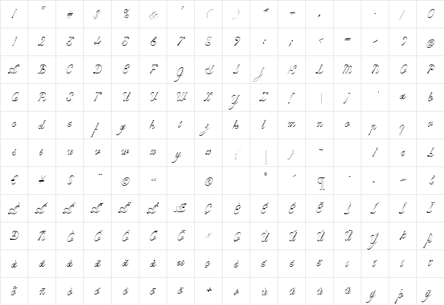 CivilityFormal Regular  glyph index