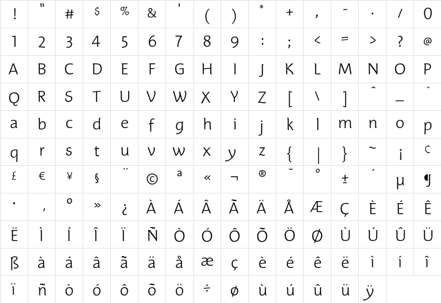 Edifice Thin Regular  glyph index