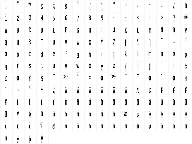 Garage GothicRegular  glyph index