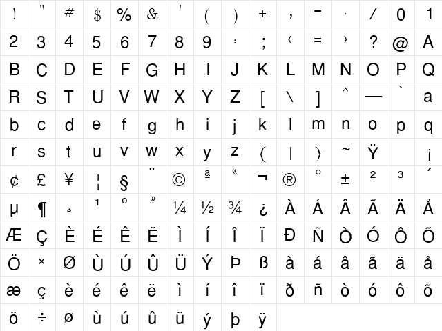 WinSoft Naskh Pro Light  glyph index