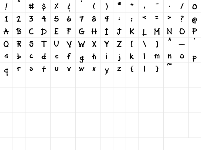 PC Chopsticks Regular  glyph index