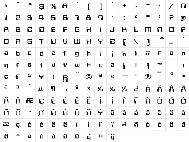 MagCardExtendedSSK Regular  glyph index