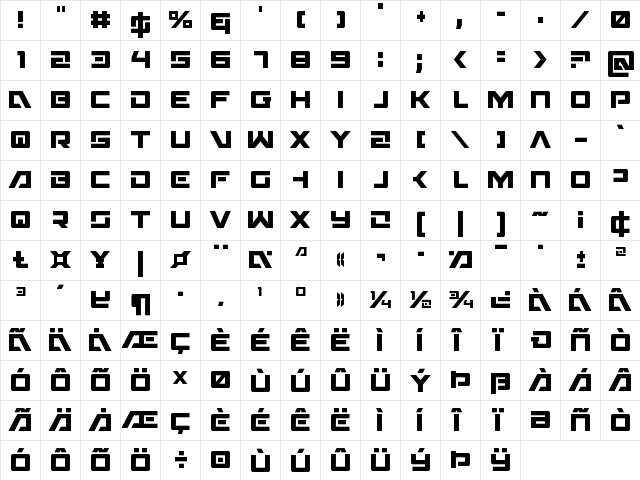 Wildcard Condensed Condensed  glyph index