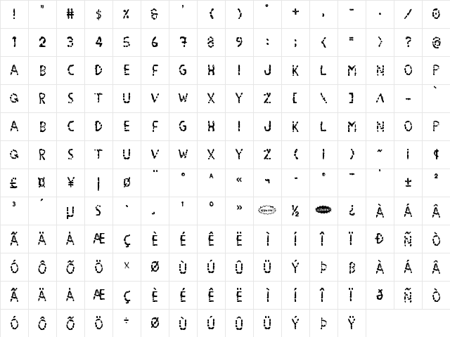 Blood Drenched Regular  glyph index
