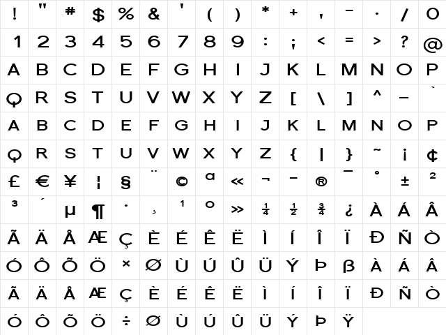 Florencesans SC Exp Bold  glyph index