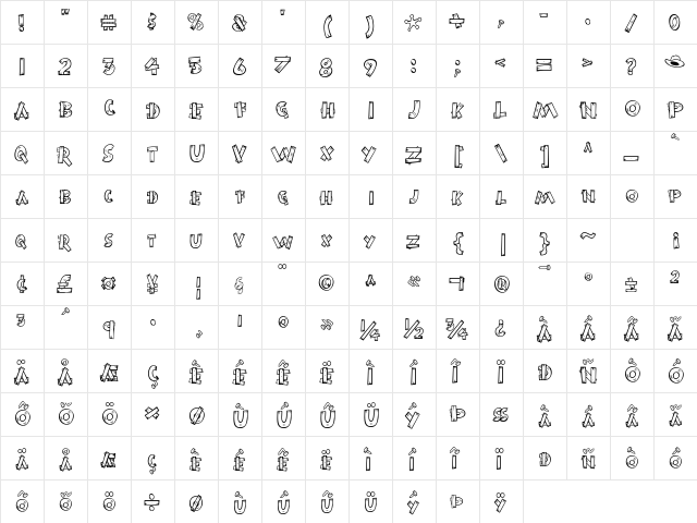 Burnstown Dam Regular  glyph index
