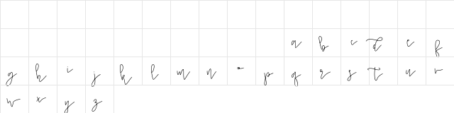 Bridal Shower Monoline Script Regular  glyph index