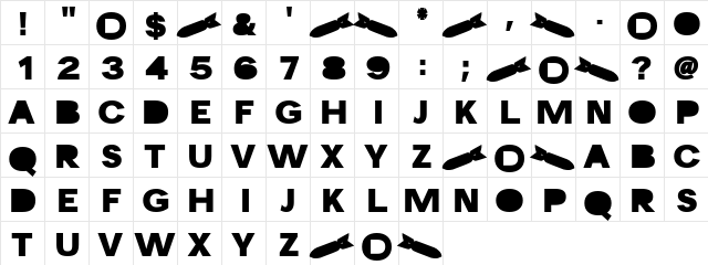 Missile Regular  glyph index