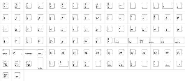 KeyFontFrench Regular  glyph index