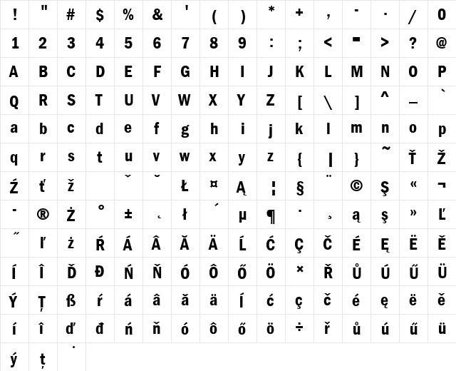 FranklinGotItcTEEDemCon Regular  glyph index