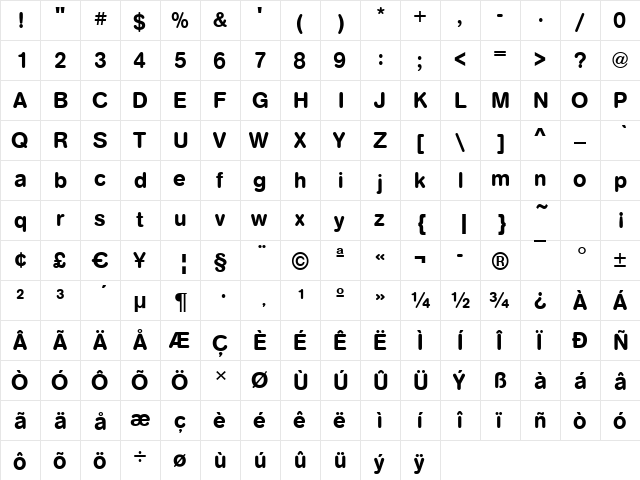 Arezzo-Rounded Demi  glyph index