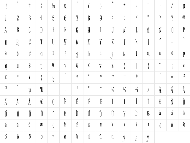 Bigelow Rules Regular  glyph index