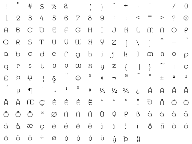 MediaSerifEF ExtraLight  glyph index